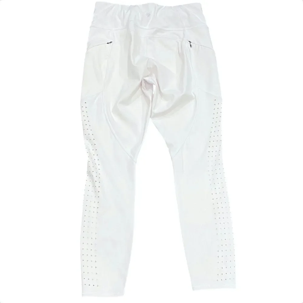 Athleta Contender Laser Cut 7/8 Tight White Legging Side Pockets Medium